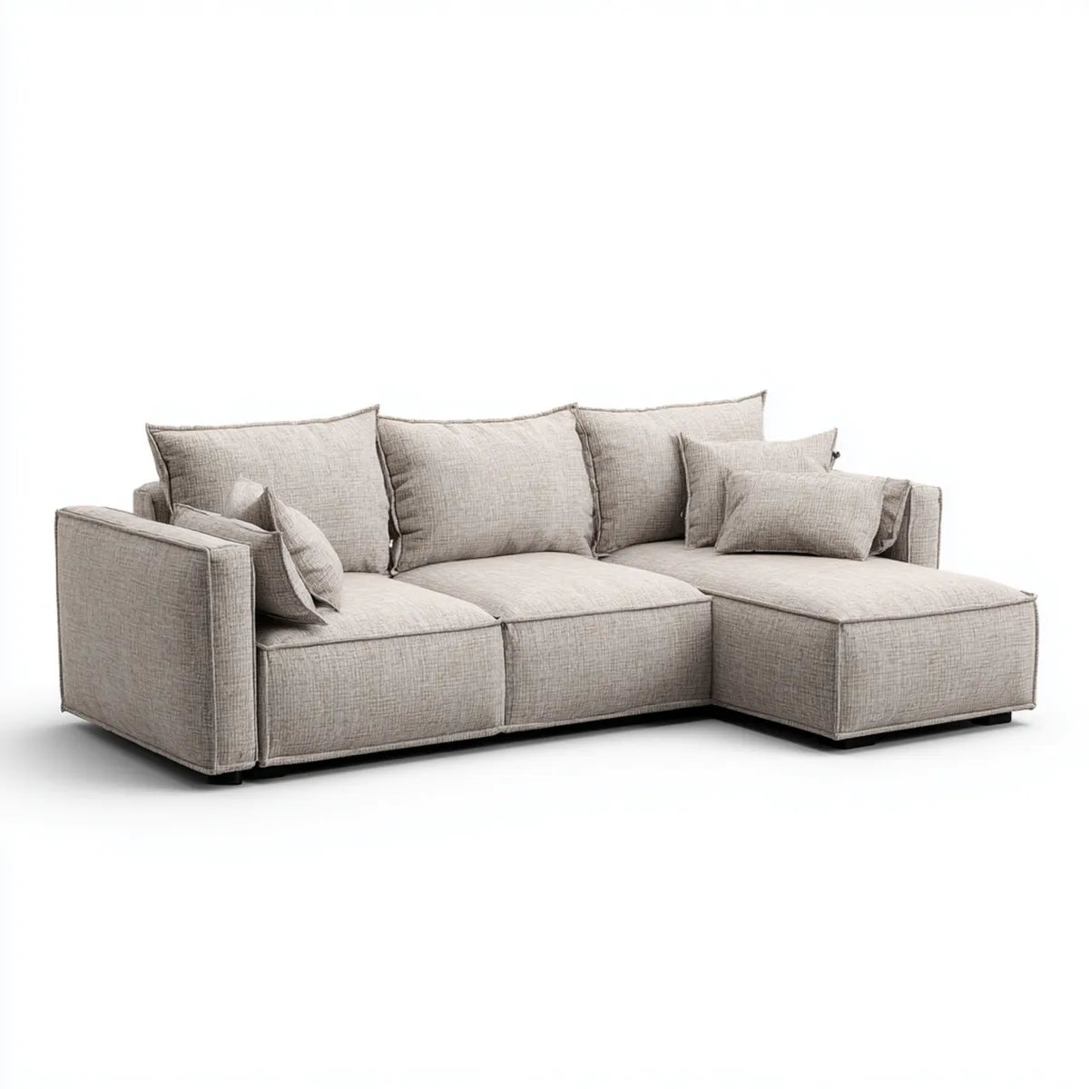 Sofa, narożna sofa 3-fotelik jasnoszary z pokrywą z poliestru szezlongiem, 280 x 170 x 85 cm