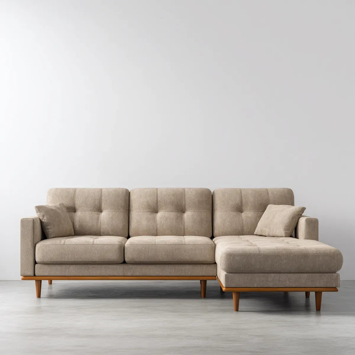 Sofa, 3-osobowa kanapa narożna z rekamierem z prawej beżowej 270 x 160 x 85 cm poliester