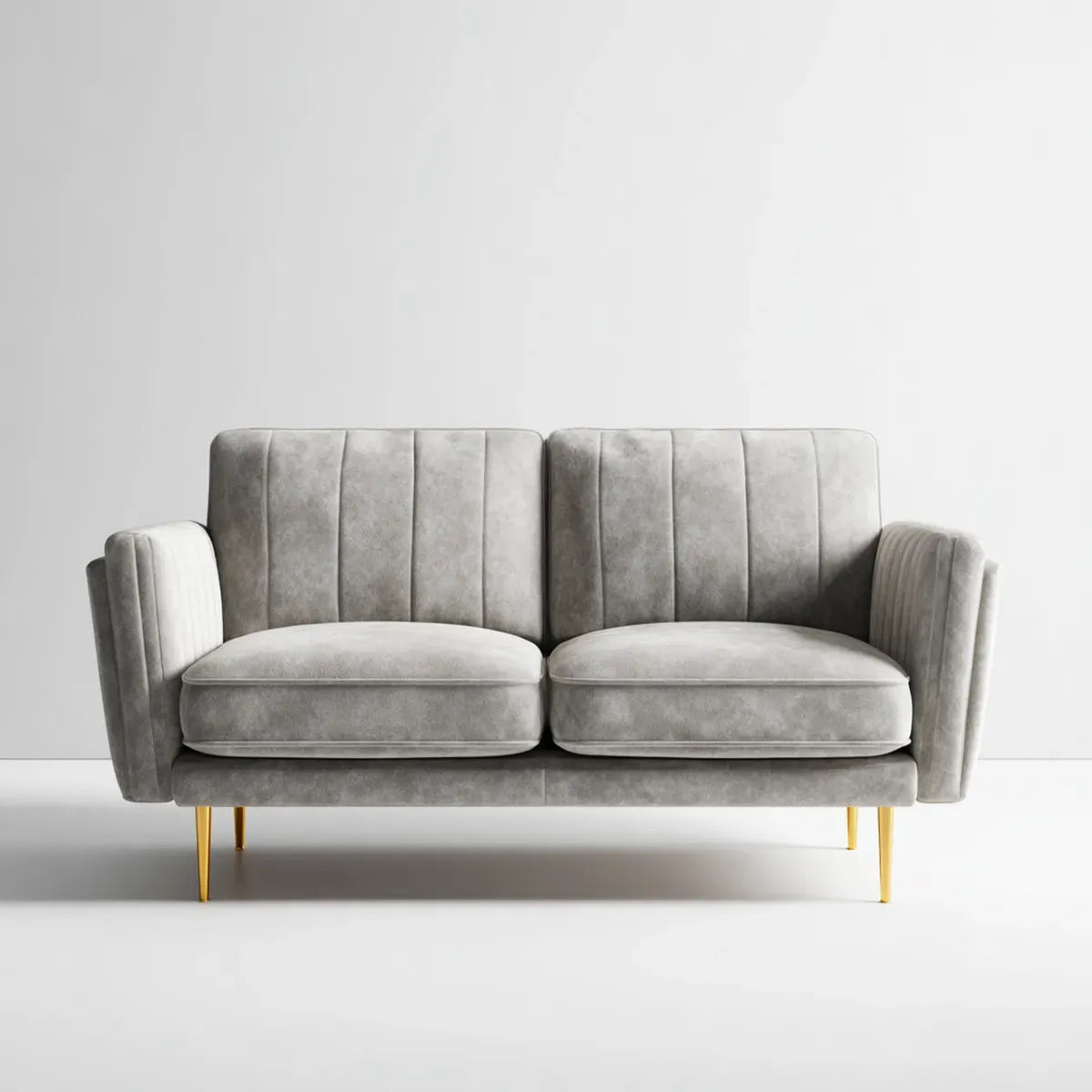 Sofa, 2-fotela szara 158 x 82 x 86 cm poliestrowy aksamit ze złotymi stalowymi nogami