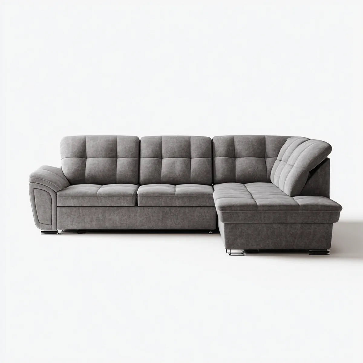 Sofa, Kanapa narożna z szarym rekamierem 285 x 210 cm mikrofibry poliestrowy kształt L