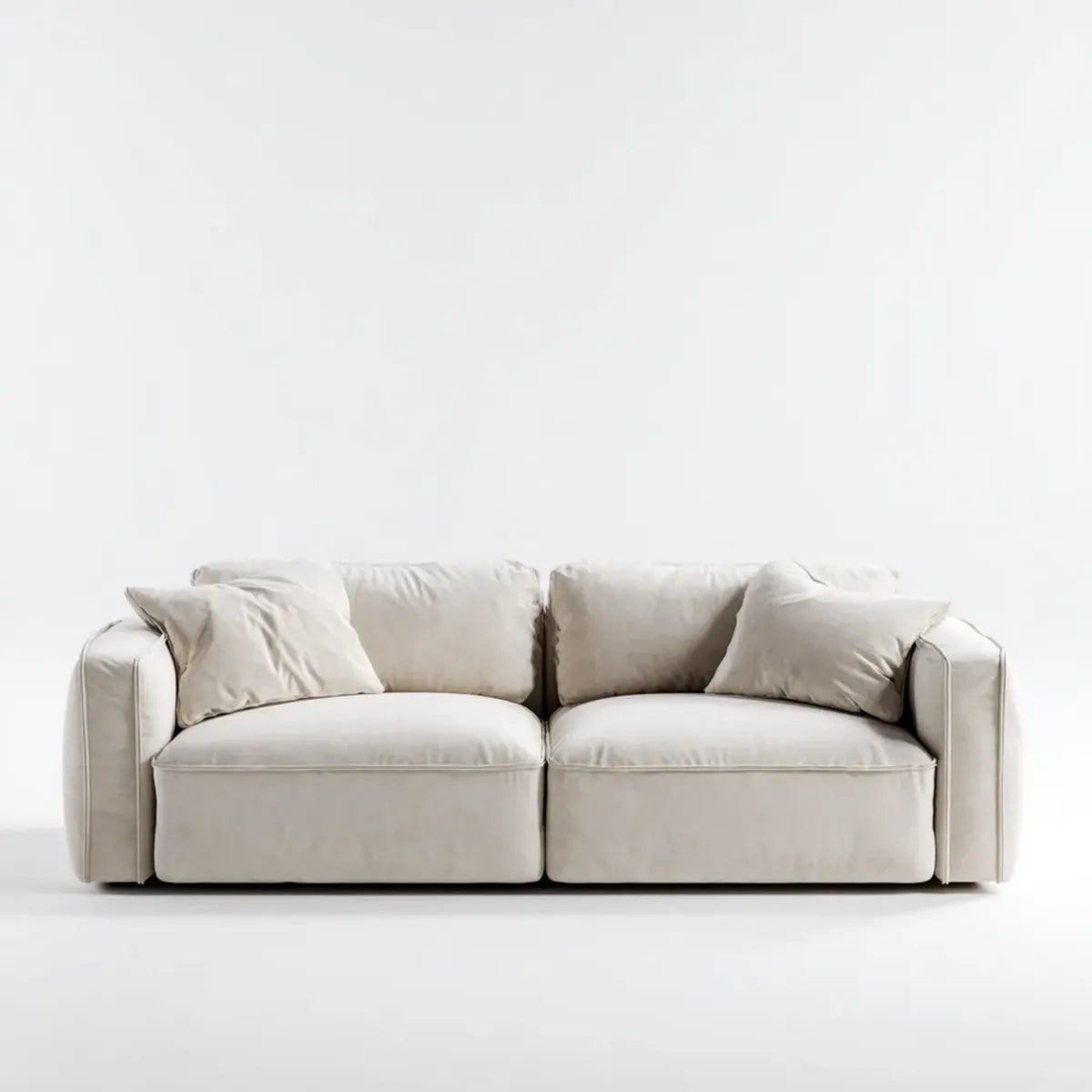 Sofa, 2-osobowa kanapa krem 200 x 95 x 85 cm z tapicerką poliestrową i wyściełaną pianką
