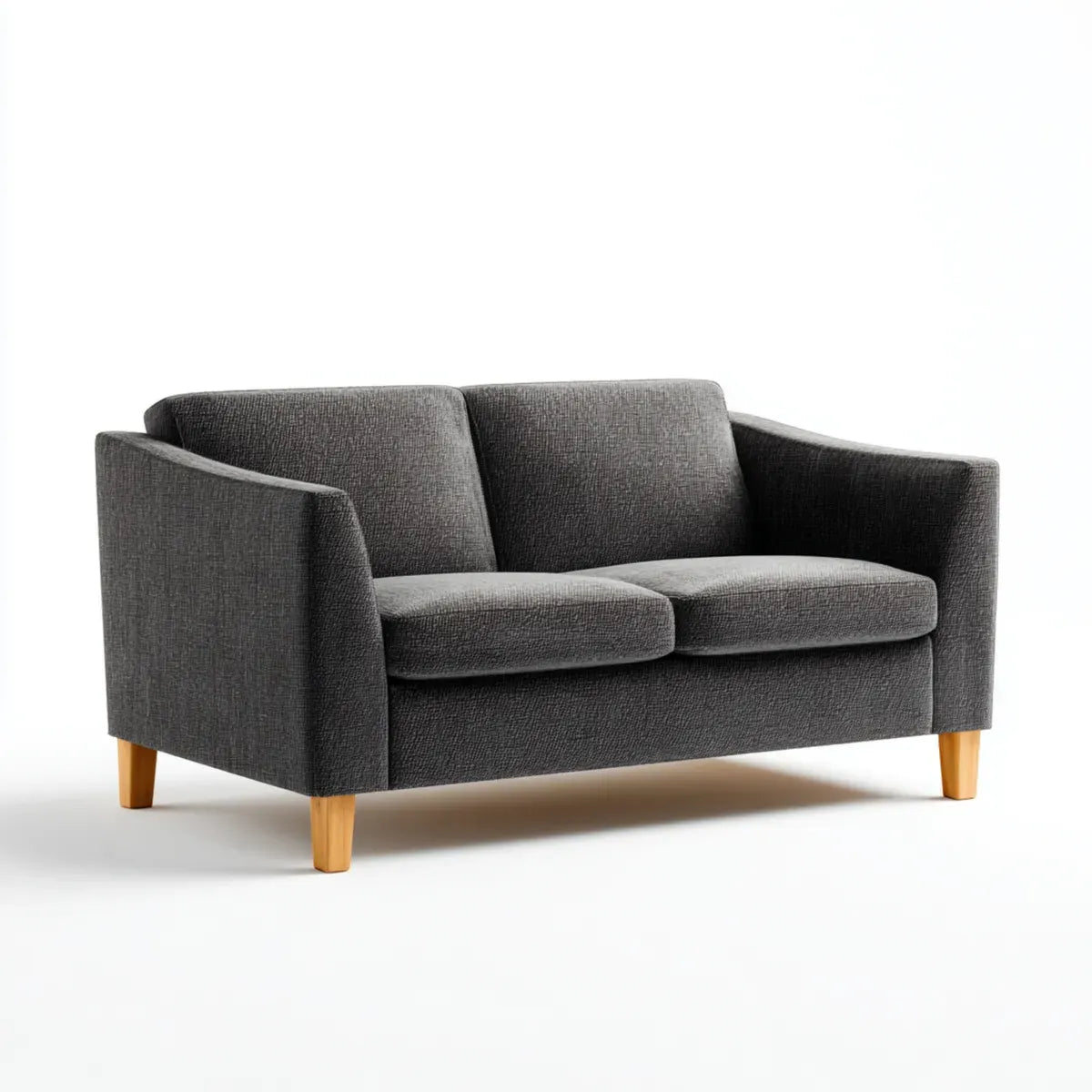 Sofa, 2-fotelikowa sofa ciemnoszara 140 x 78 x 82 cm tapicerka poliestrowa z litych nóżek drewnianych prostokątna