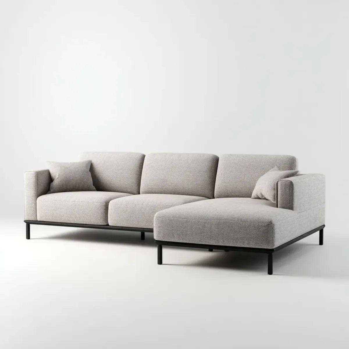 Sofa, Kanapa narożna z jasnoszarym zwrotnikiem 280 x 160 cm poliestrowego kształtu L