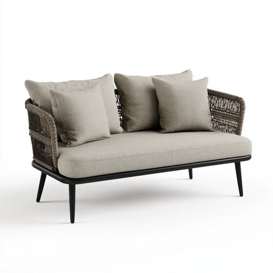 Sofa ogrodowa, Taras 2-osobowy Beżowa 140 x 75 x 78 cm aluminiowa siatka z drutu polipropylenowego prostokątna