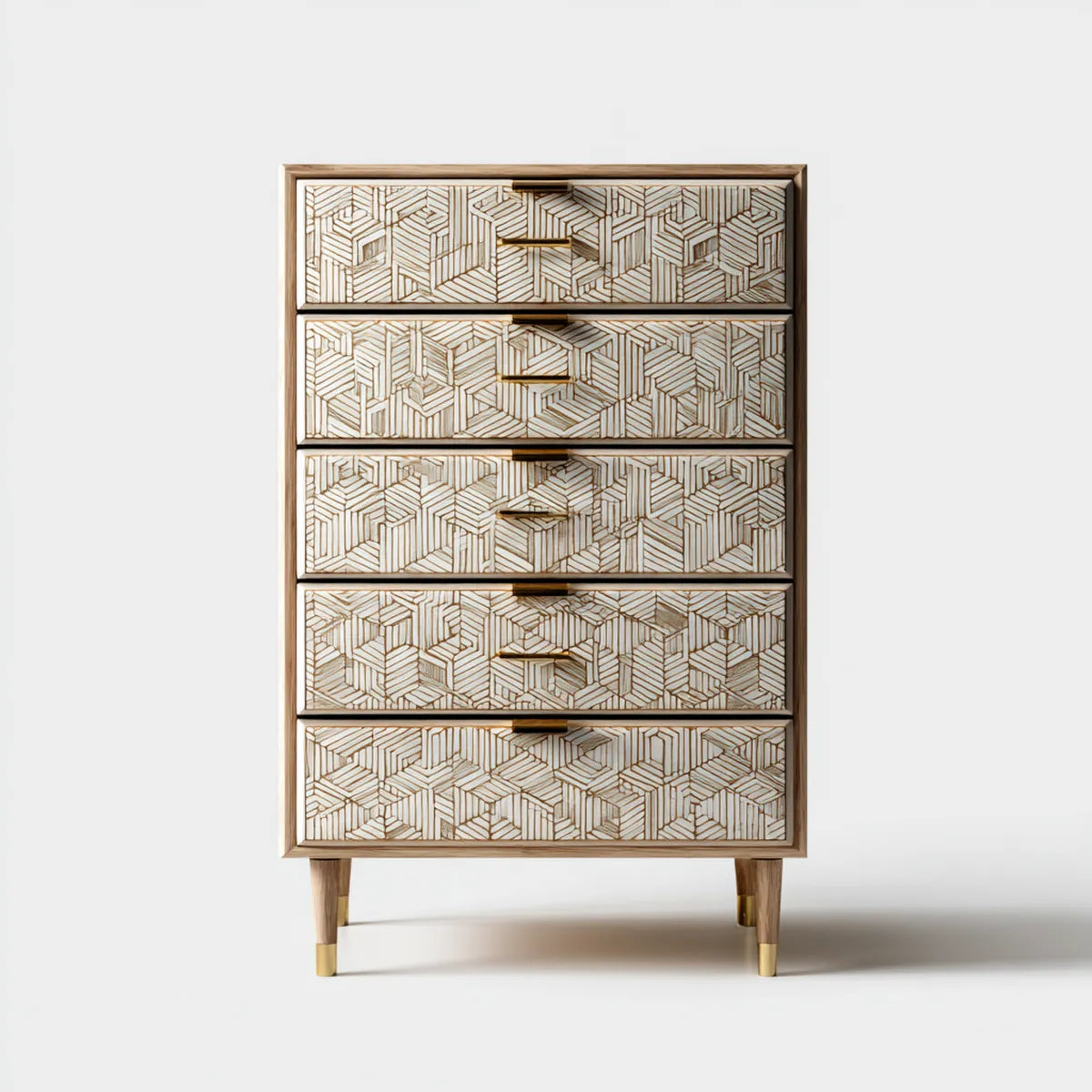 Komoda, Kommode z 5 szufladami Krem Przyroda 80 x 40 x 120 cm MDF prostokątna