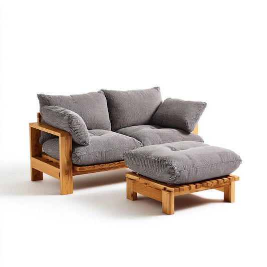 Sofa ogrodowa, 2-częściowa kanapa taras zestaw szary z litego drewna sosnowego z pokrywą z poliestru kabla 140 x 85 x 75 cm