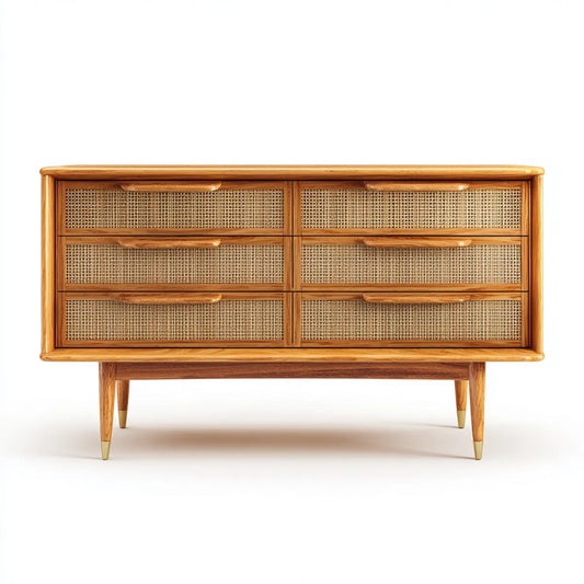 Komoda, Klatka piersiowa z 6 szufladami Brązowy beżowy 160 x 45 x 85 cm lity rattan drewniany prostokątna