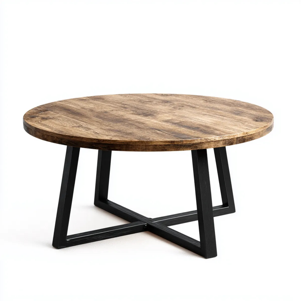 Stolik kawowy, Okrągły brązowy i czarny stolik do kawy 80 x 80 x 40 cm w litym drewnie i stali