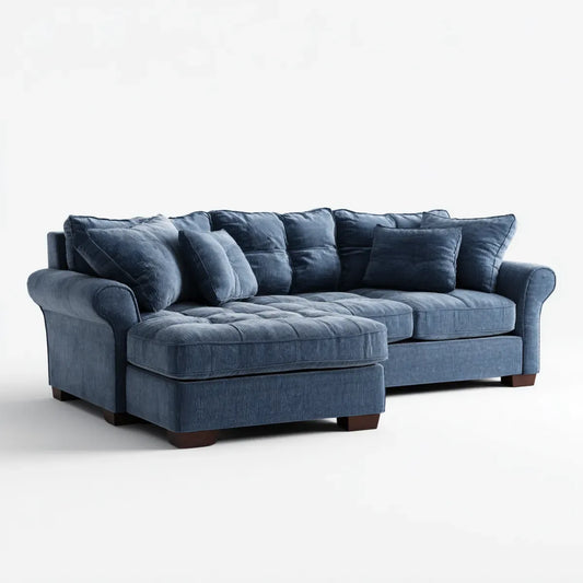 Sofa, Kanapa narożna z ciemnoniebieskim rekamierem 250 x 160 x 90 cm poliestrowy sznur 3-osobowa kształt L