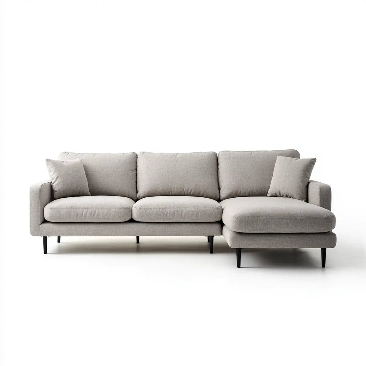 Sofa, Kanapa narożna z prawego, jasnoszarego regamera 280 x 160 x 85 cm poliestrowego kształtu L