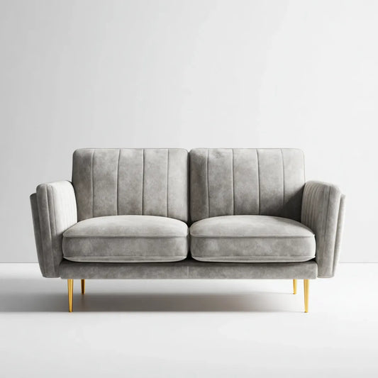 Sofa, 2-fotela szara 158 x 82 x 86 cm poliestrowy aksamit ze złotymi stalowymi nogami