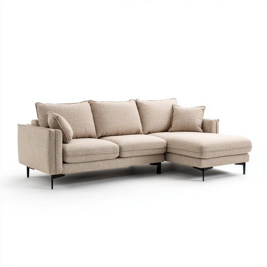 Sofa, Kanapa narożna z rekamierem w prawym beżu 270 x 165 x 85 cm poliestrowy kształt L