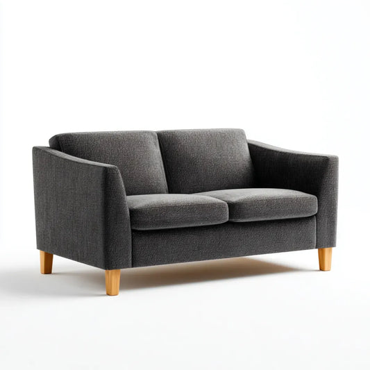 Sofa, 2-fotelikowa sofa ciemnoszara 140 x 78 x 82 cm tapicerka poliestrowa z litych nóżek drewnianych prostokątna