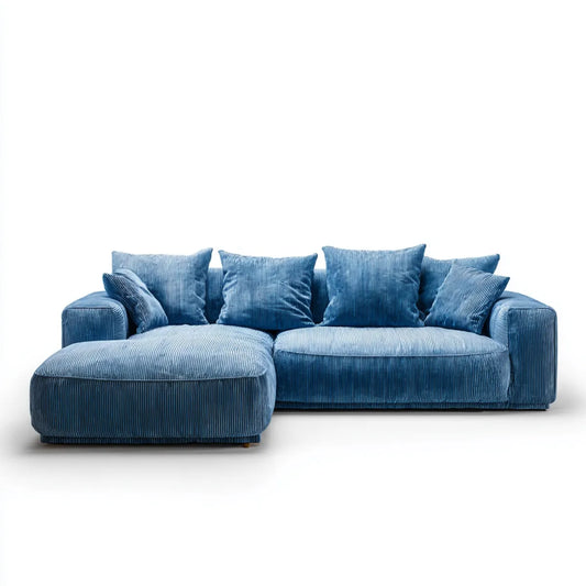 Sofa, Kanapa narożna z lewym tylnym płaskim niebieskim 260 x 160 x 85 cm poliestrowym sznurem o kształcie L
