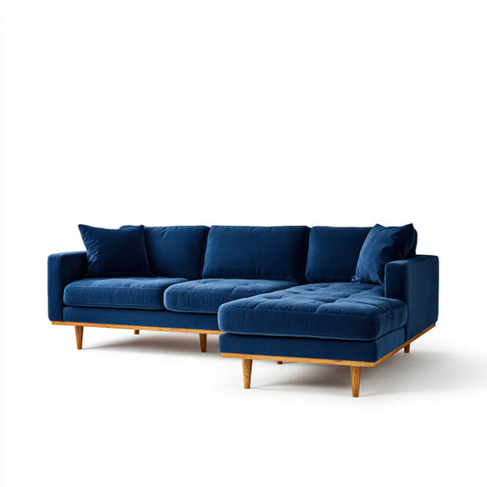Sofa, Kanapa narożna z granatowym zwrotnikiem 250 x 160 x 85 cm poliestrowa tapicerka aksamitna z kształt litery L