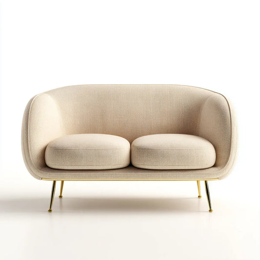 Sofa, 2-osobowa kanapa krem 145 x 78 x 78 cm tapicerka poliestrowa z wyściełaną pianką, zaokrąglony kształt