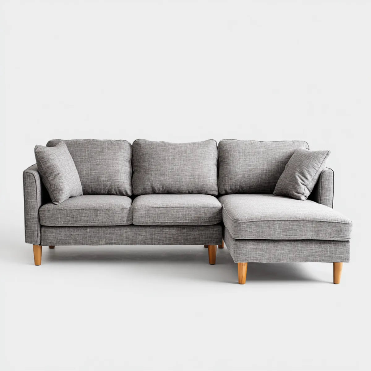 Sofa, Kanapa narożna z prawej strony rekameru szary 230 x 150 x 85 cm poliestrowe drewno sosnowe kształt litery L