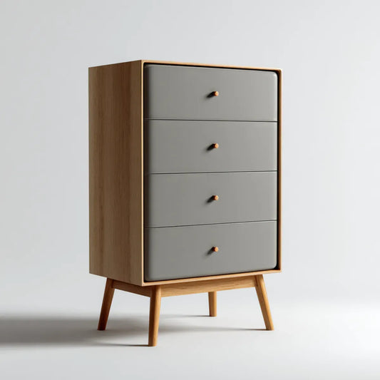 Komoda, Koszyk z 4 szufladami Graybeige Dębowy lity drewna i malowany MDF prostokątna 60 x 40 x 110 cm
