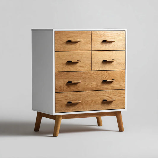 Komoda, Kostiumy z 6 szufladami Biała Dąb 80 x 40 x 110 cm MDF Dach Veneer Prostokątny