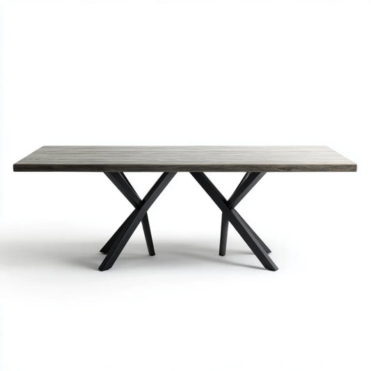 Stół do jadalni szary 180 x 90 x 75 cm MDF z powłoką melaminową Prostokątny z krucyfiksem ze stali czarnej