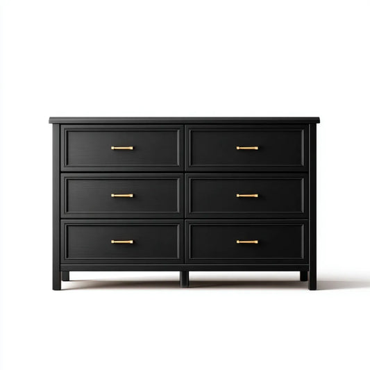 Komoda, Szafka z 6 szufladami Czarna 140 x 45 x 90 cm MDF Prostokątny
