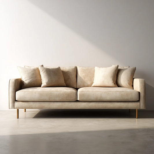 Sofa, 3-osobowa kanapa beżowa 220 x 92 x 85 cm poliestrowy prostokątna