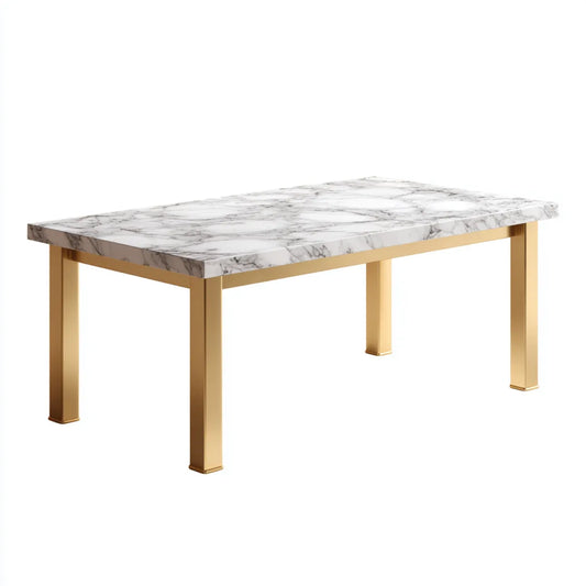 Stolik kawowy, Białe i złote prostokątne stoły do kawy 120 x 60 x 45 cm marmurowa konstrukcja stalowa z marmuru MDF