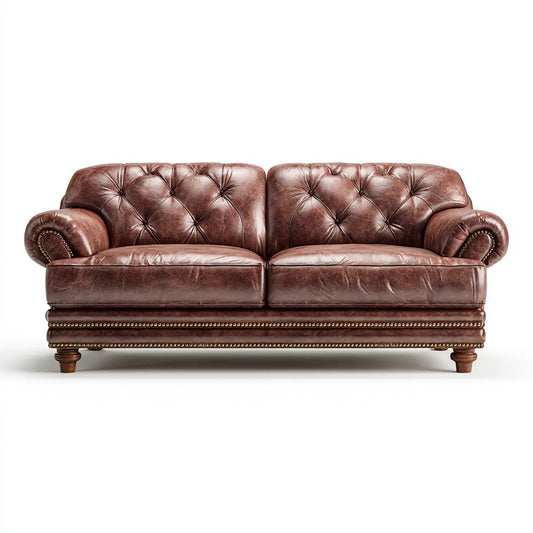 Sofa, 2-osobowa Chesterfield Sofa Brązowy 178 x 90 x 78 cm PU- Sztuczna skóra prostokątna