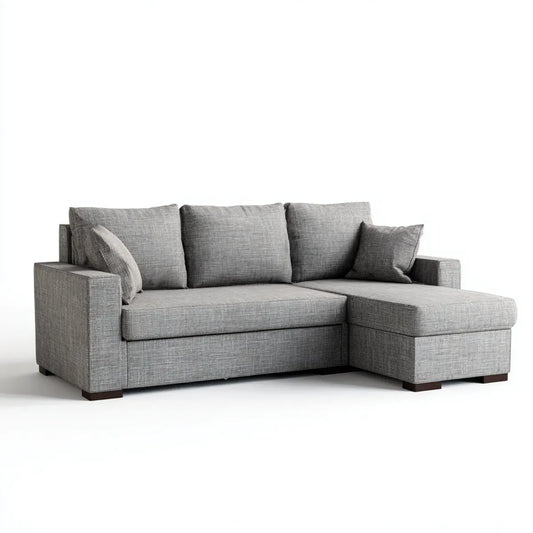 Sofa, Kanapa narożna z recyrem na prawej szarej 260 x 160 x 85 cm poliestrowy prostokątna