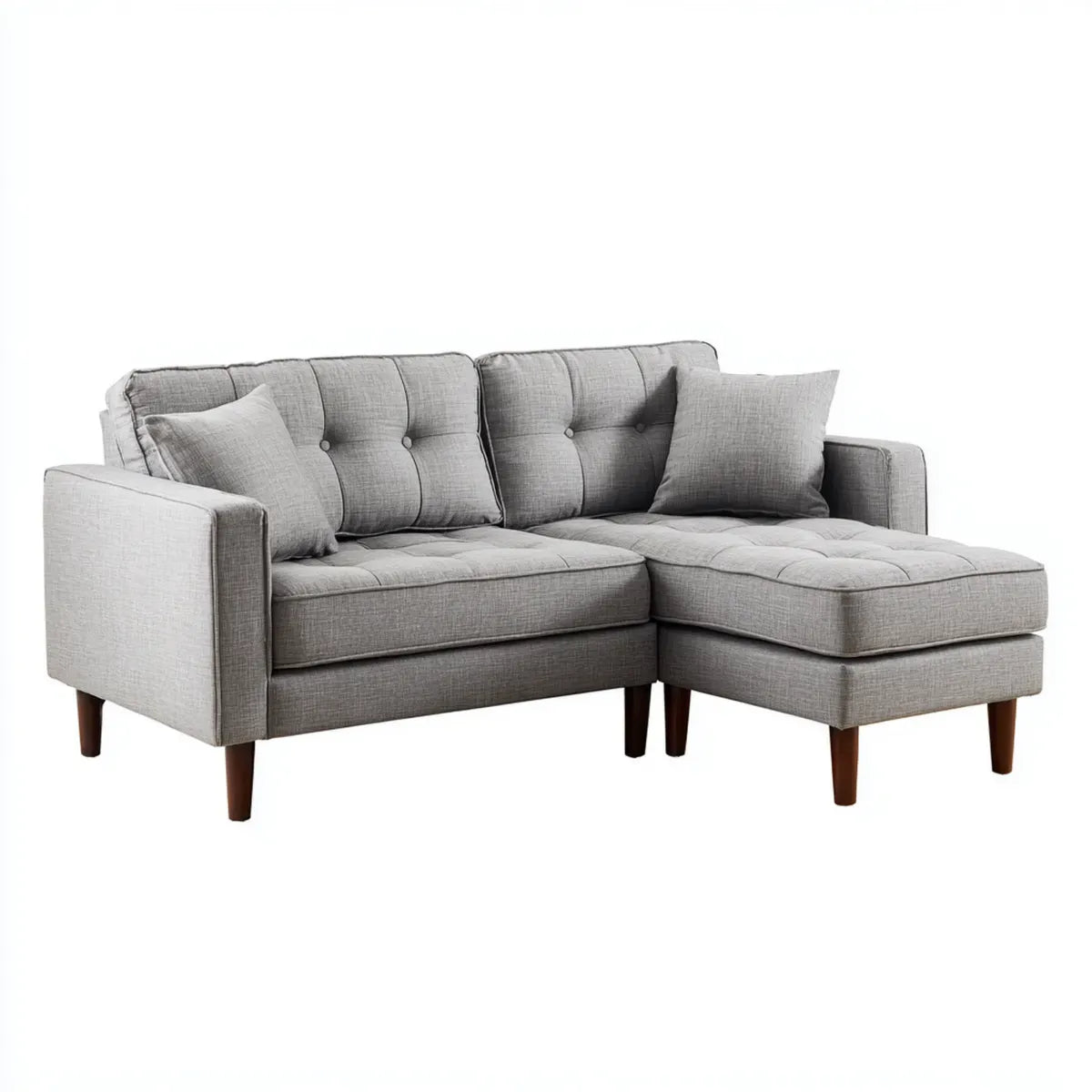 Sofa o kształcie litery L, o kolorze jasnoszarym 200 x 145 x 85 cm z pokrywą z poliestru szezlongiem