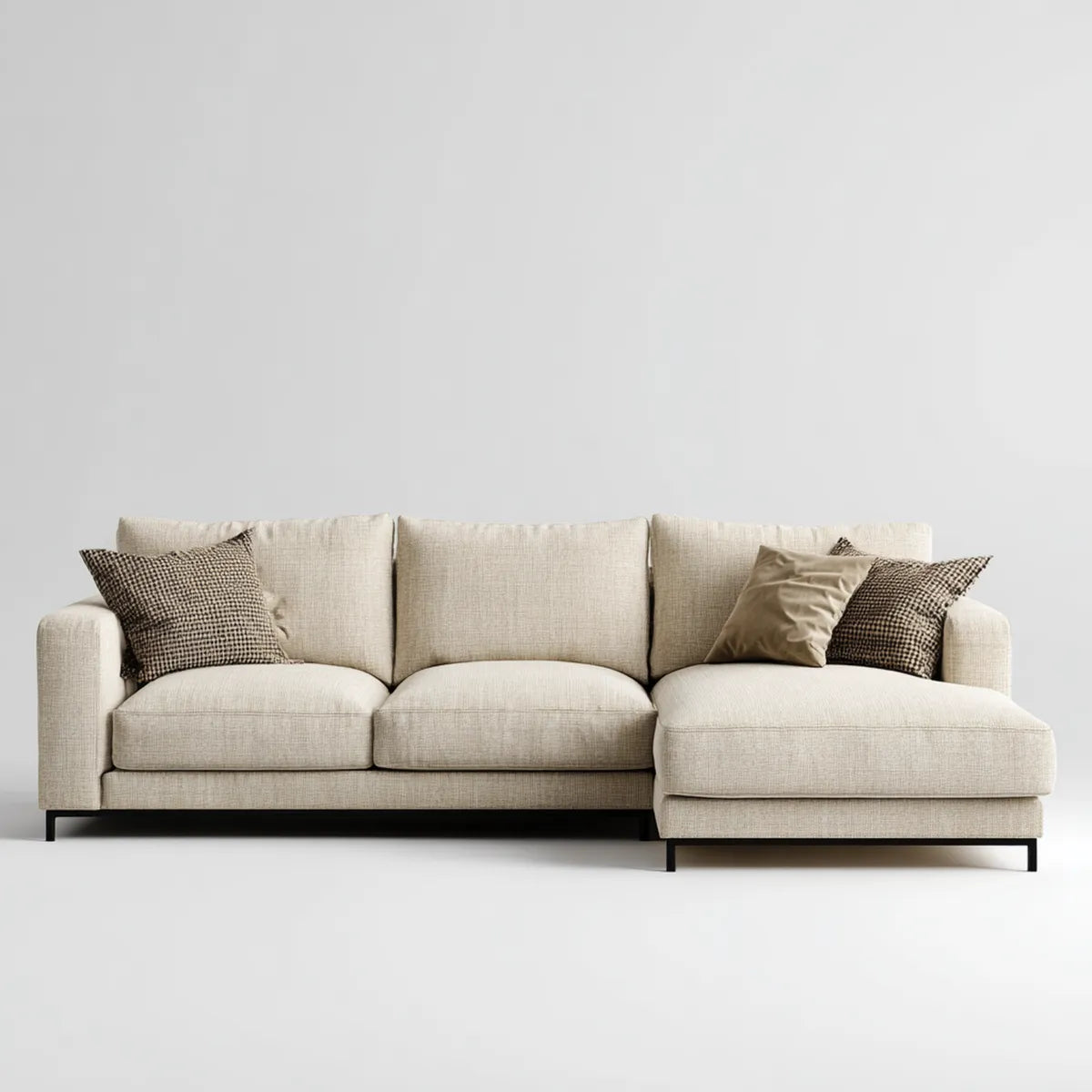 Sofa, Kanapa narożna z powrotem z prawej beżowej 280 x 165 x 85 cm poliestrowy prostokątna
