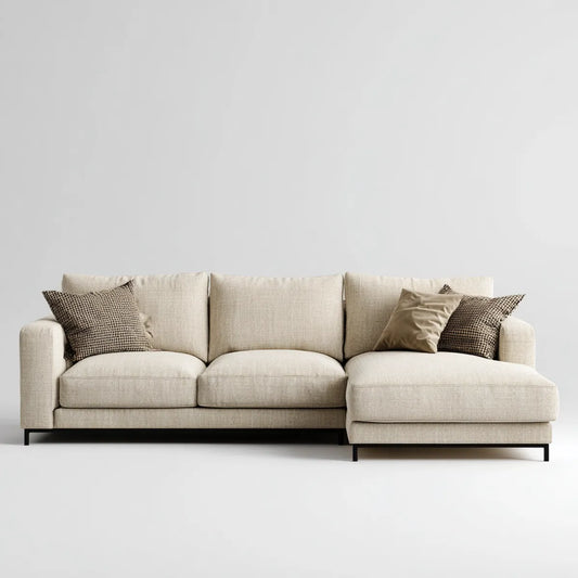 Sofa, Kanapa narożna z powrotem z prawej beżowej 280 x 165 x 85 cm poliestrowy prostokątna