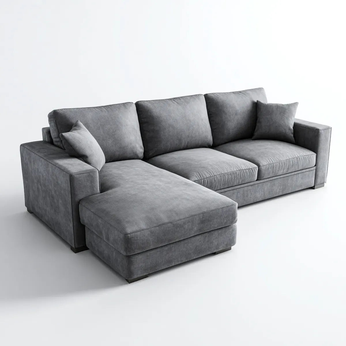Sofa, Kanapa narożna z szarym, lewym rekamerem 280 x 170 x 85 cm prostokątna poliester
