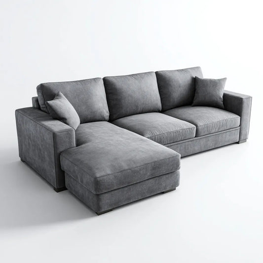 Sofa, Kanapa narożna z szarym, lewym rekamerem 280 x 170 x 85 cm prostokątna poliester