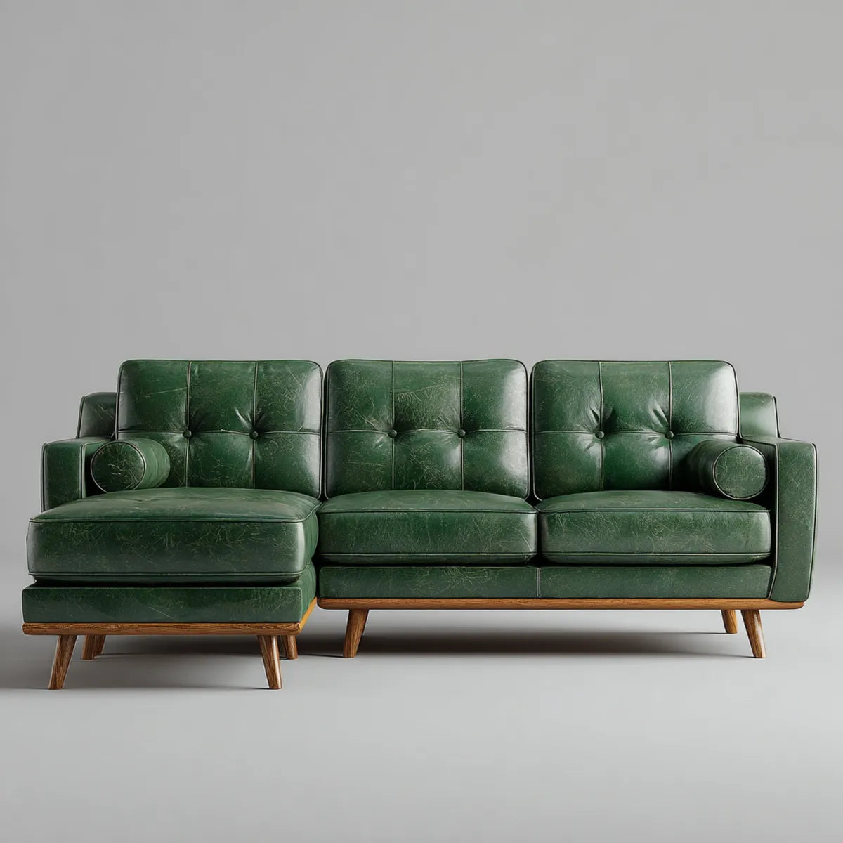 Sofa, Kanapa narożna z lewym prostokątem ciemnozielonym 270 x 160 x 85 cm sztucznej skóry PU