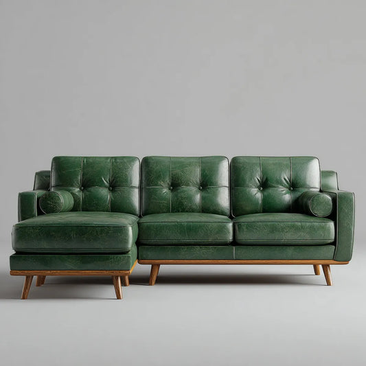 Sofa, Kanapa narożna z lewym prostokątem ciemnozielonym 270 x 160 x 85 cm sztucznej skóry PU