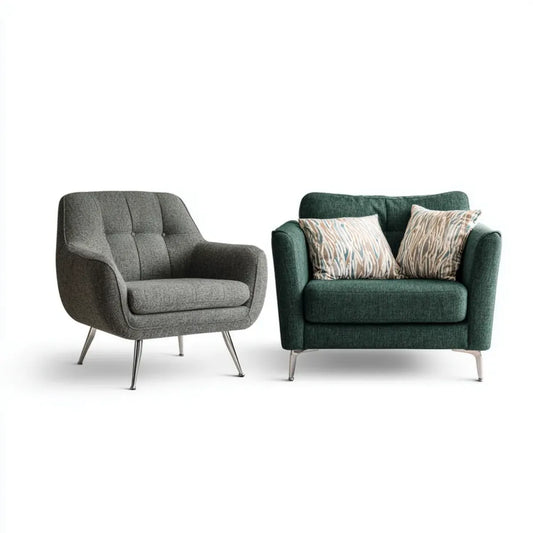 Sofa, Krzesło tapicerowane 2 zestaw szare ciemnozielone z tapicerką poliestrową i stalową stopą w zaokrągleniu 81 x 84 x 86 cm i 91 x 85 x 84 cm
