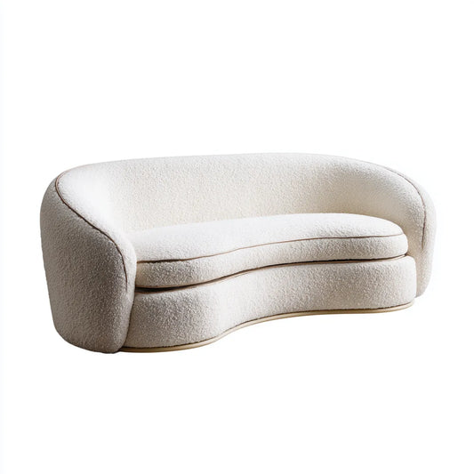 sofa 2-osobowa krem biały 180 x 93 x 72 cm poliestrowy bookle zakrzywiony kształt
