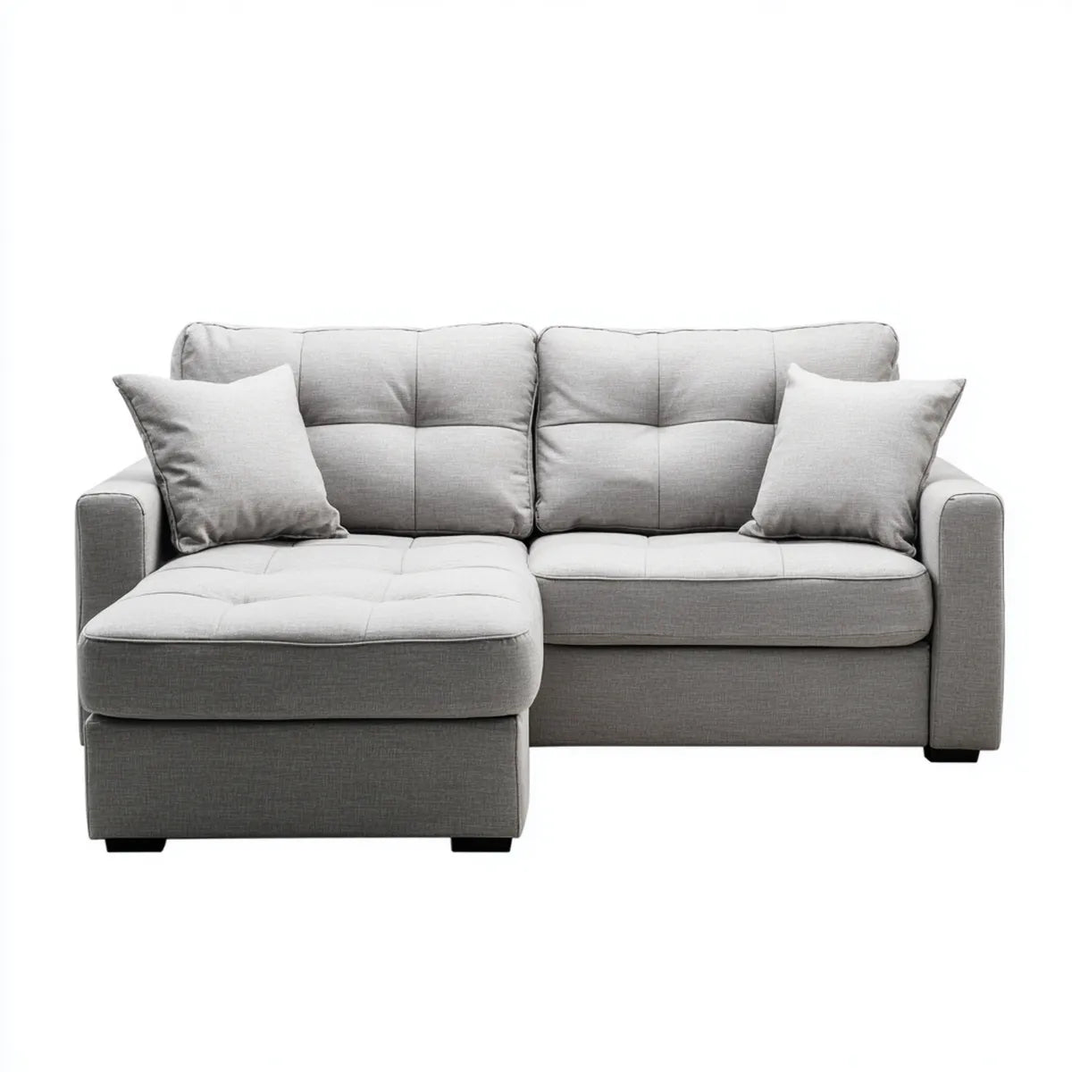Sofa, Kanapa narożna z lewym boku z jasnym, szarym, 220 x 145 x 85 cm poliestrowym prostokątnym kształtem
