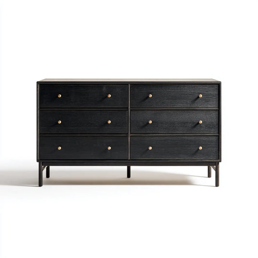 Komoda, Klatka piersiowa z 6 czarnymi szufladami 160 x 45 x 85 cm MDF prostokątna